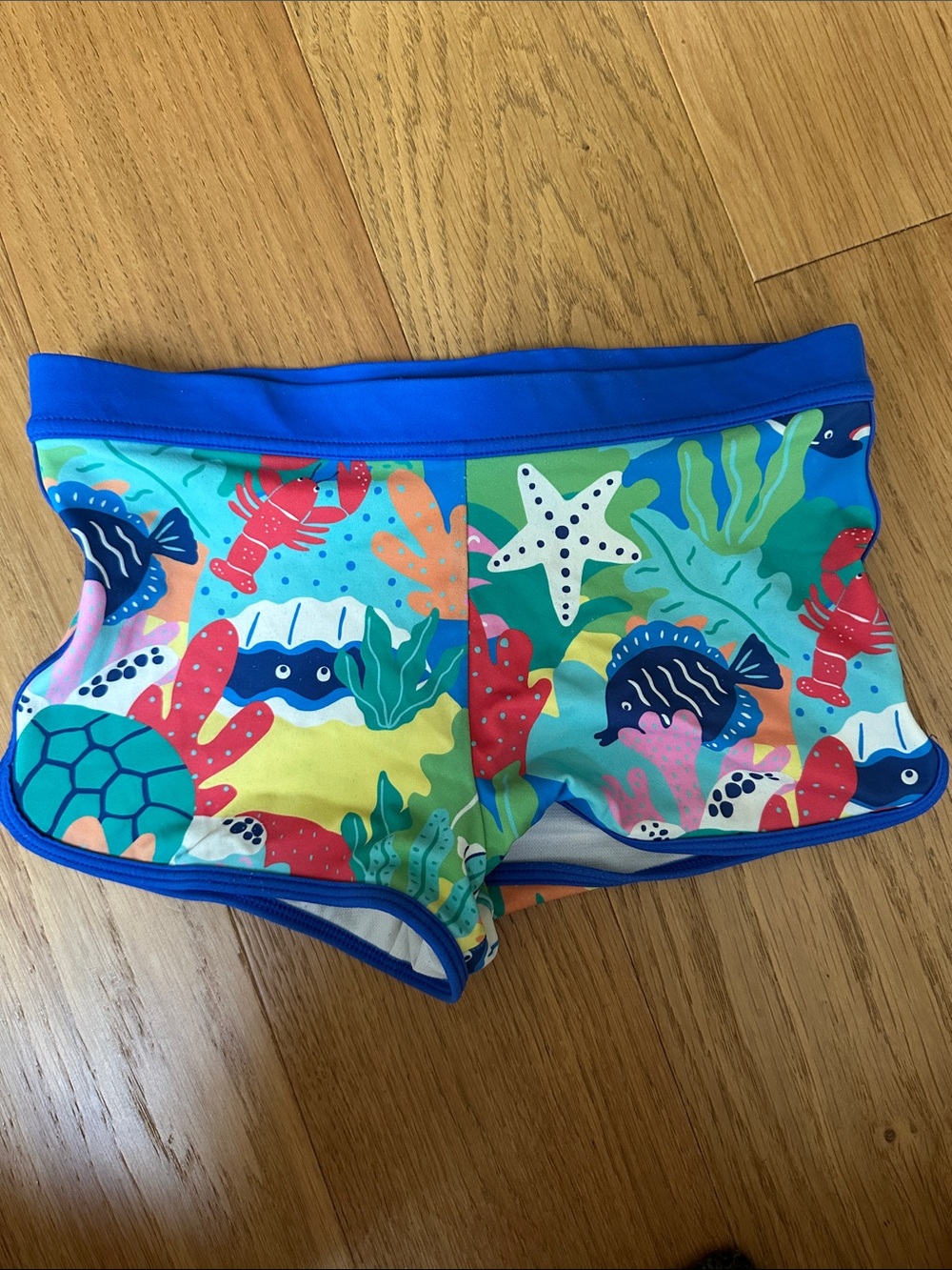 mini Boden Kids Blue Ocean Print Swim Shorts